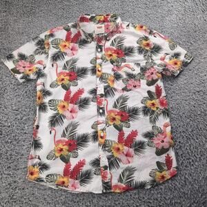 Levis Shirt Men Large Floral Tropical Flamingo Button Up Casual Vacation Tour